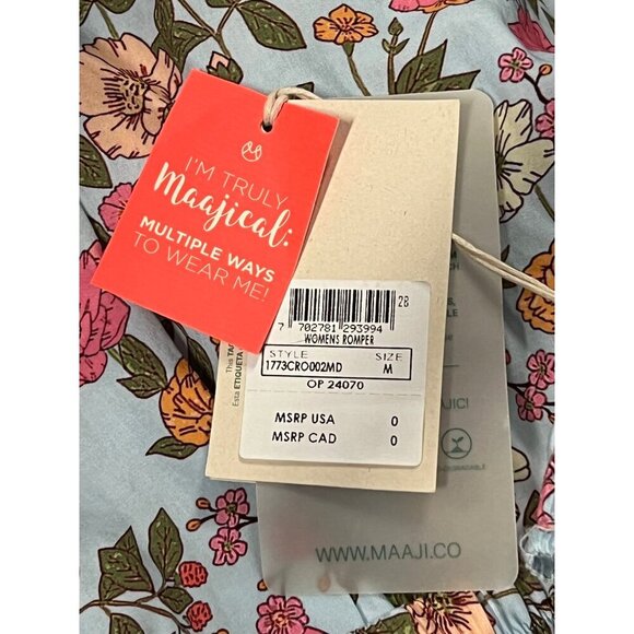 Magii Romper Women Size Medium Blue Pink Floral Halter Pockets Rayon Stretch New - Picture 9 of 10
